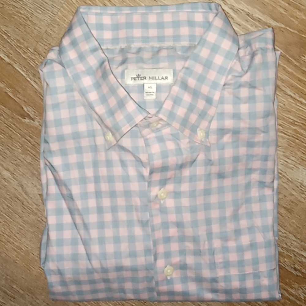 Crown crafted Peter Millar pink and baby blue long sleeve button NWOT XL